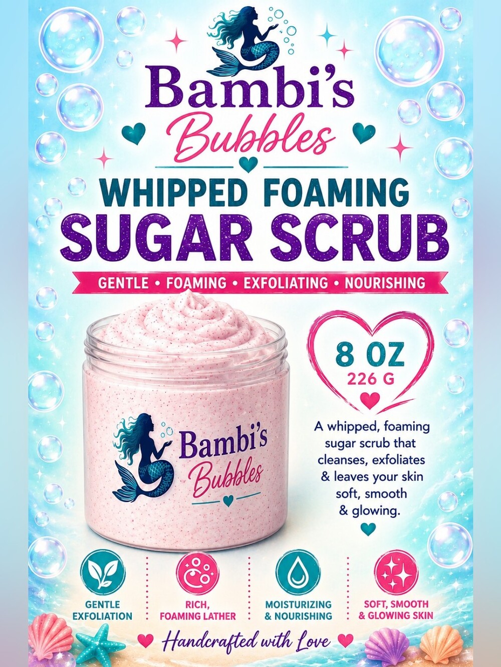 New! Bambi’s Bubbles Whipped Sugar Scrub 8oz